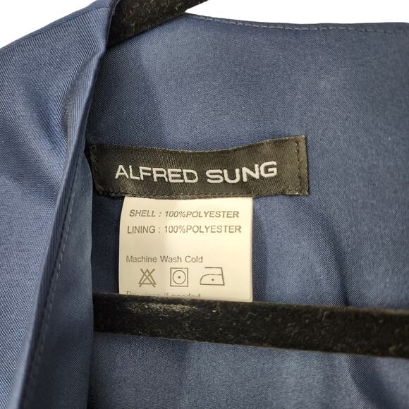 Alfred Sung D779 V-Neck Satin CAP Sleeve Pockets Midnight Dress Gown Size 2 - Picture 5 of 7